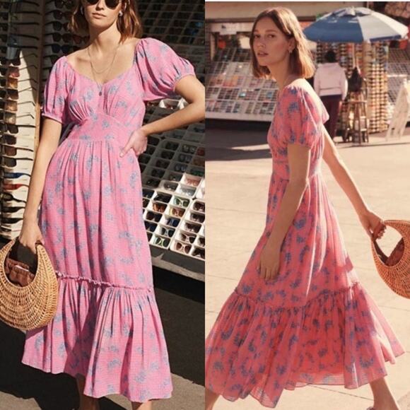 LOVESHACKFANCY Hot Pink Floral Angie Maxi Dress Puff Sleeve Feminine size 4 - Picture 14 of 14